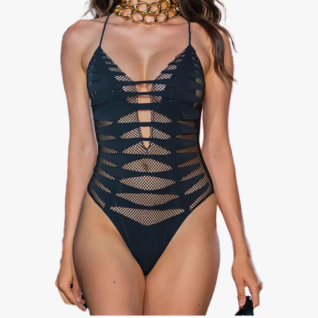 Pin Up Badeanzug Cut Outs schwarz