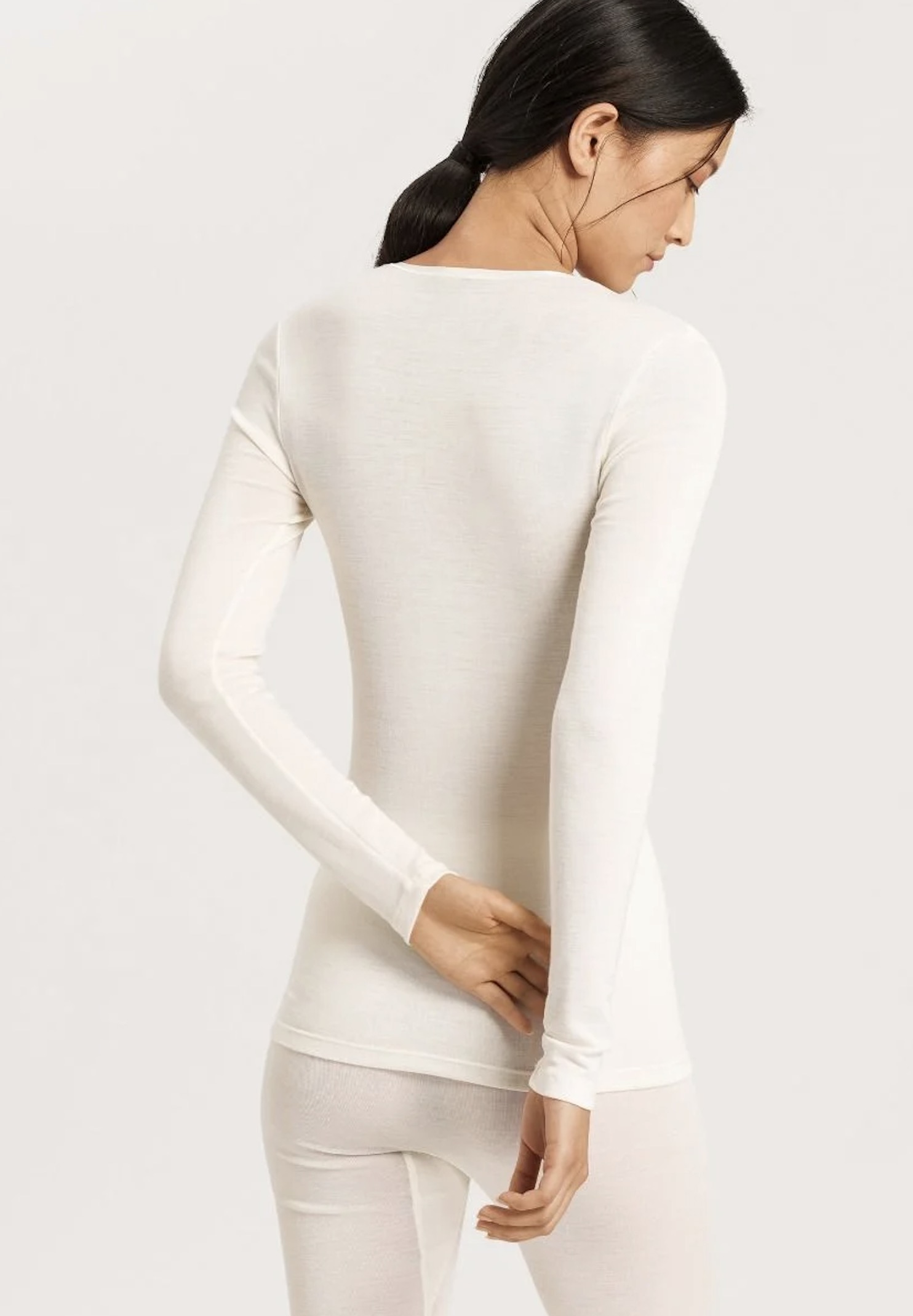 Hanro langarm Shirt Woolen Silk cygne – Bild 3