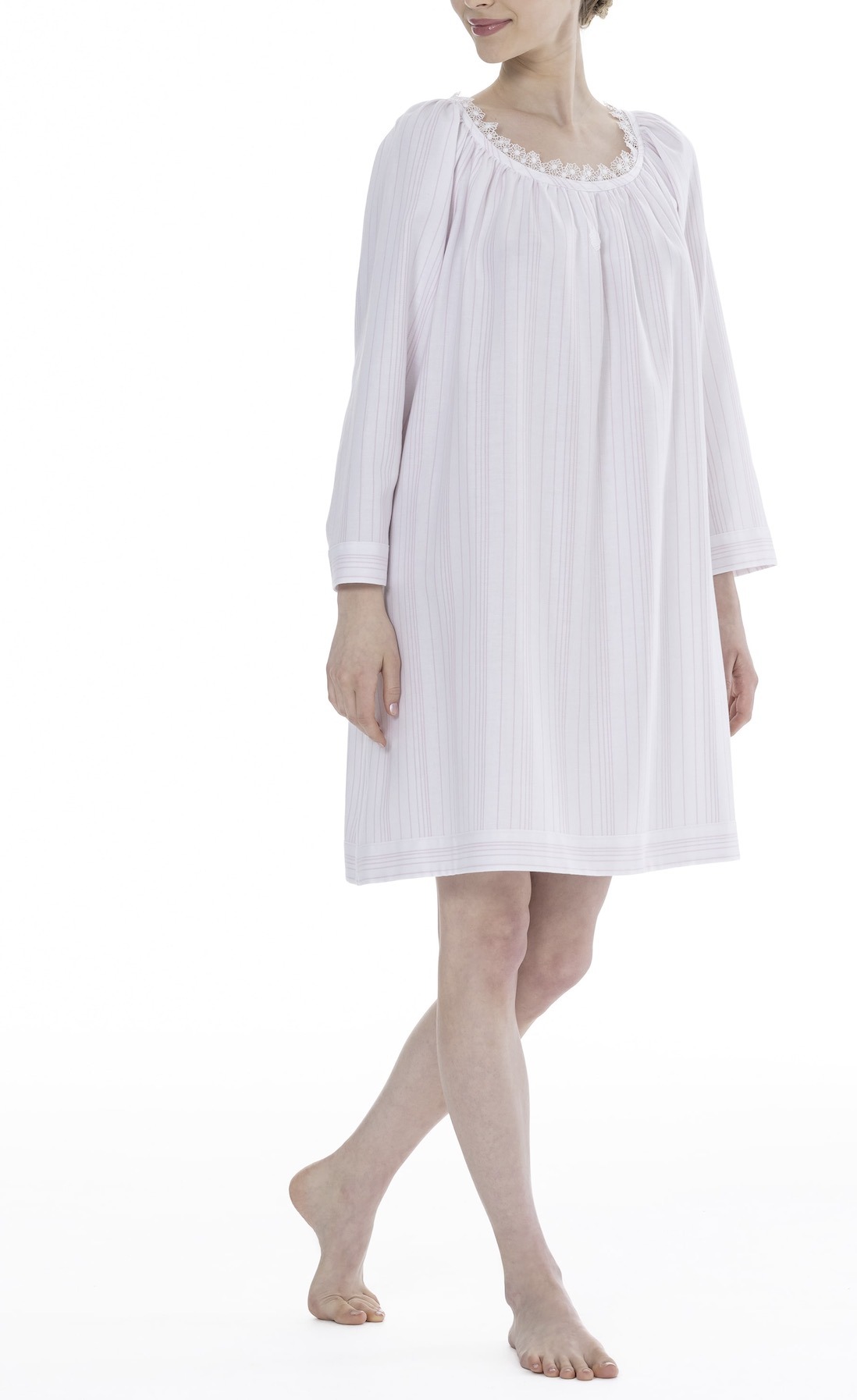 Celestine Nachthemd Bea mit Rundhals-Ausschnitt rose/weiß