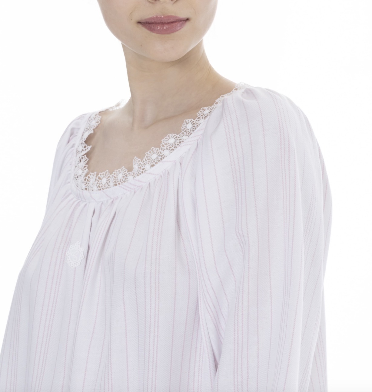 Celestine Nachthemd Bea mit Rundhals-Ausschnitt rose/weiß – Bild 4