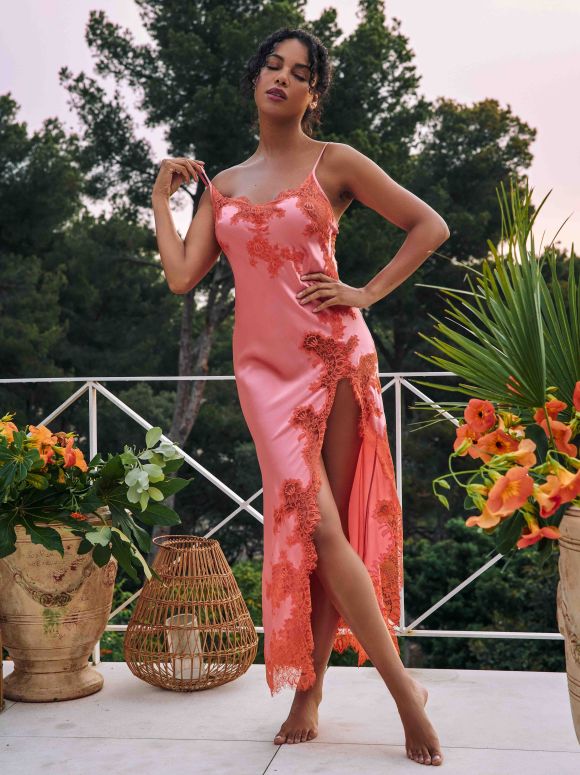 Marjolaine langes Negligee Tamara nymphe/orange