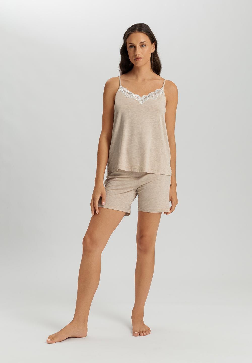 Hanro kurzer Pyjama Natural Elegance toffee melange