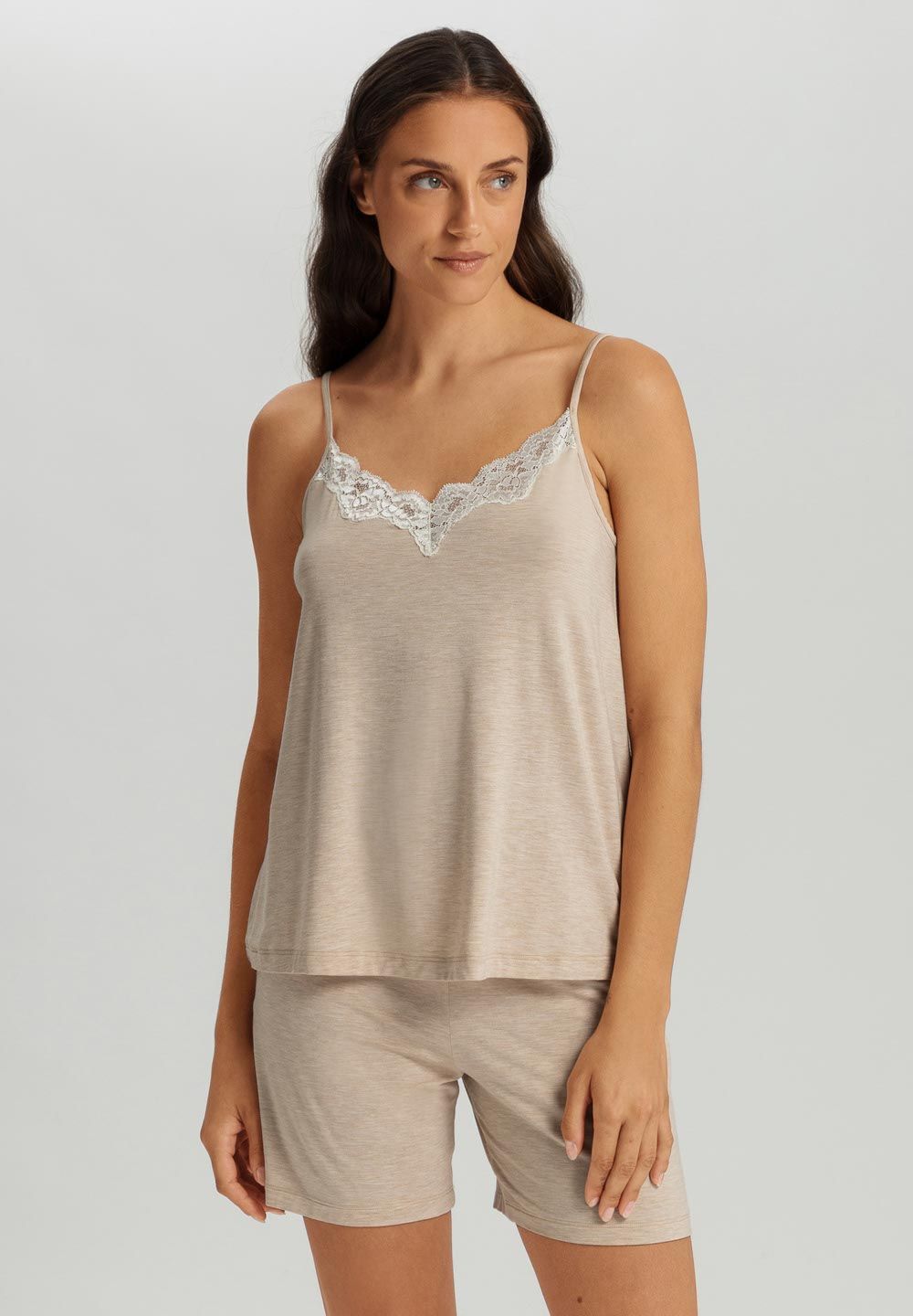 Hanro kurzer Pyjama Natural Elegance toffee melange – Bild 3