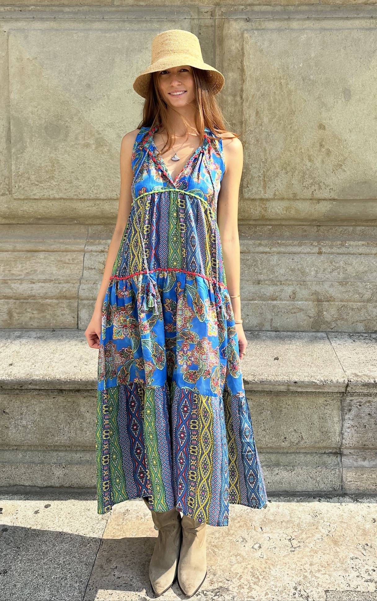 Laetitia Kleid lang azzurro cashmere