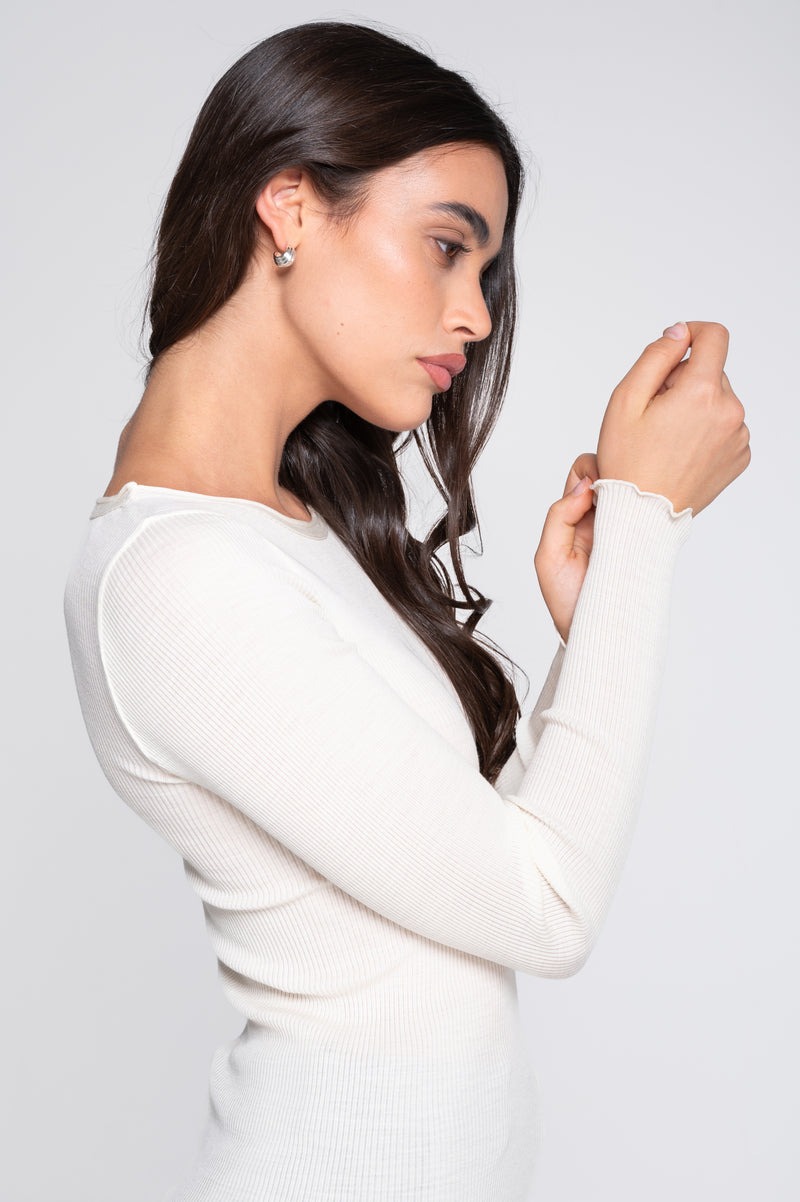 Oscalito Langarm Shirt Wolle Seide 3446R champagner – Bild 3