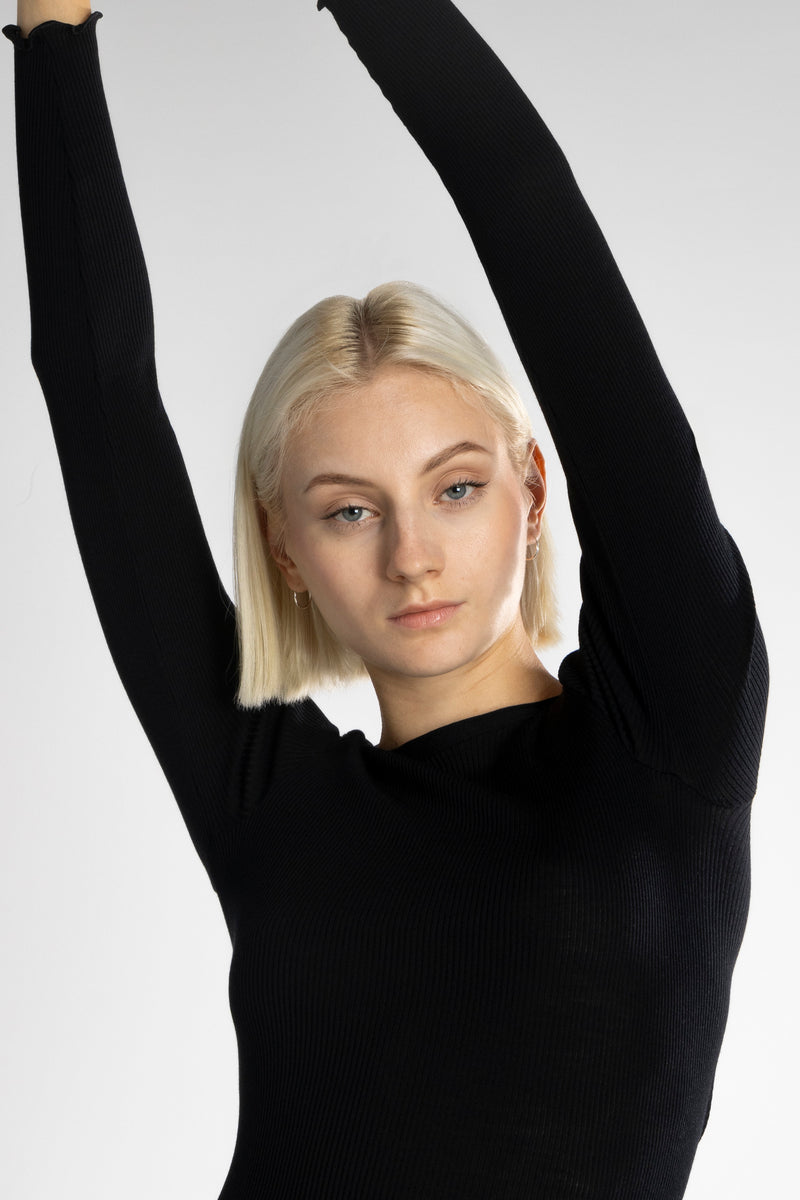 Oscalito Langarm Shirt Wolle Seide 3446R nero – Bild 3