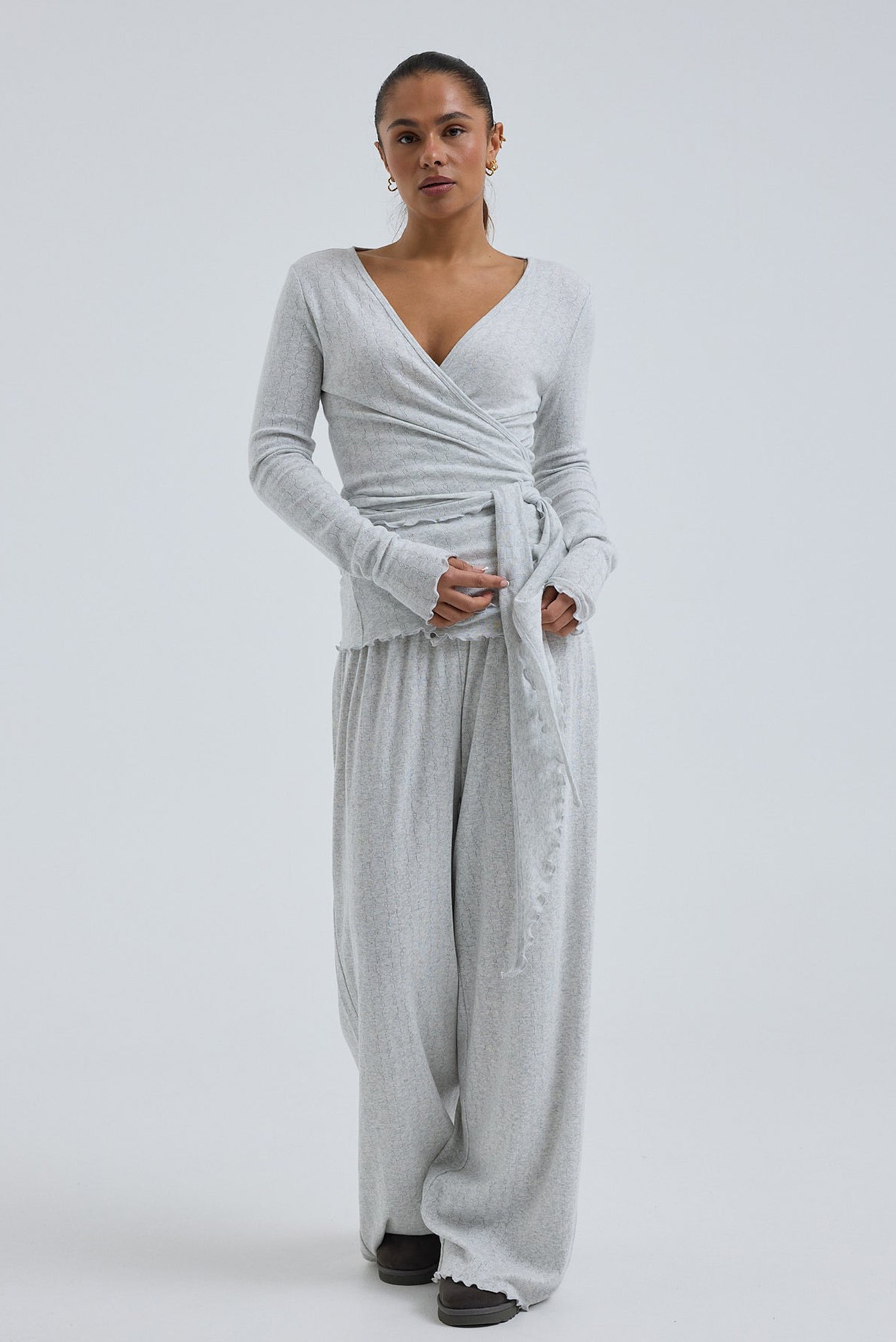 Seamless Basic Cardigan Jacquard Wrap grey melange