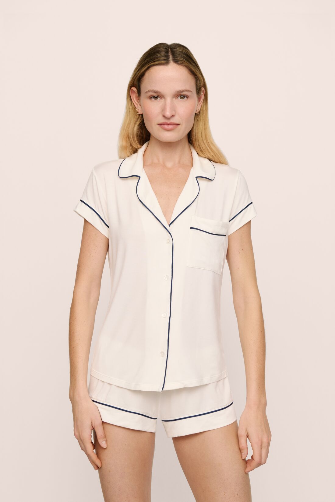 Eberjey  Shortie Short PJ Set Gisele pure ivory/navy