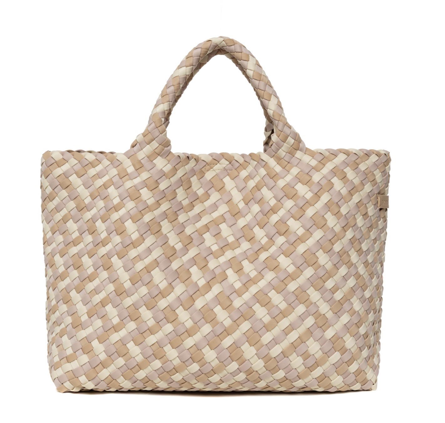Sorbet Island Handwoven Neoprene Tote Bag Large multicolor beige