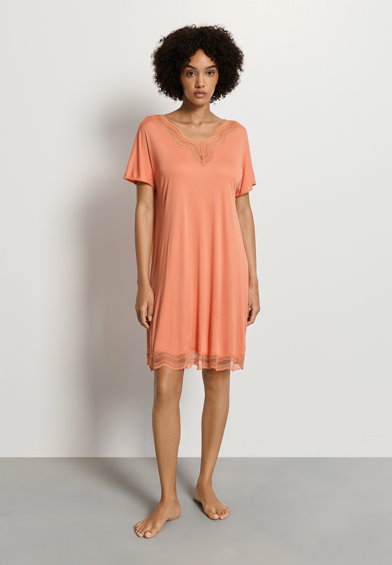 Hanro halbarm Nachthemd Cira NW light carnelian