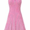 Pink and white striped sleeveless dress with spaghetti straps and an A-line skirt, fitted at the waist.