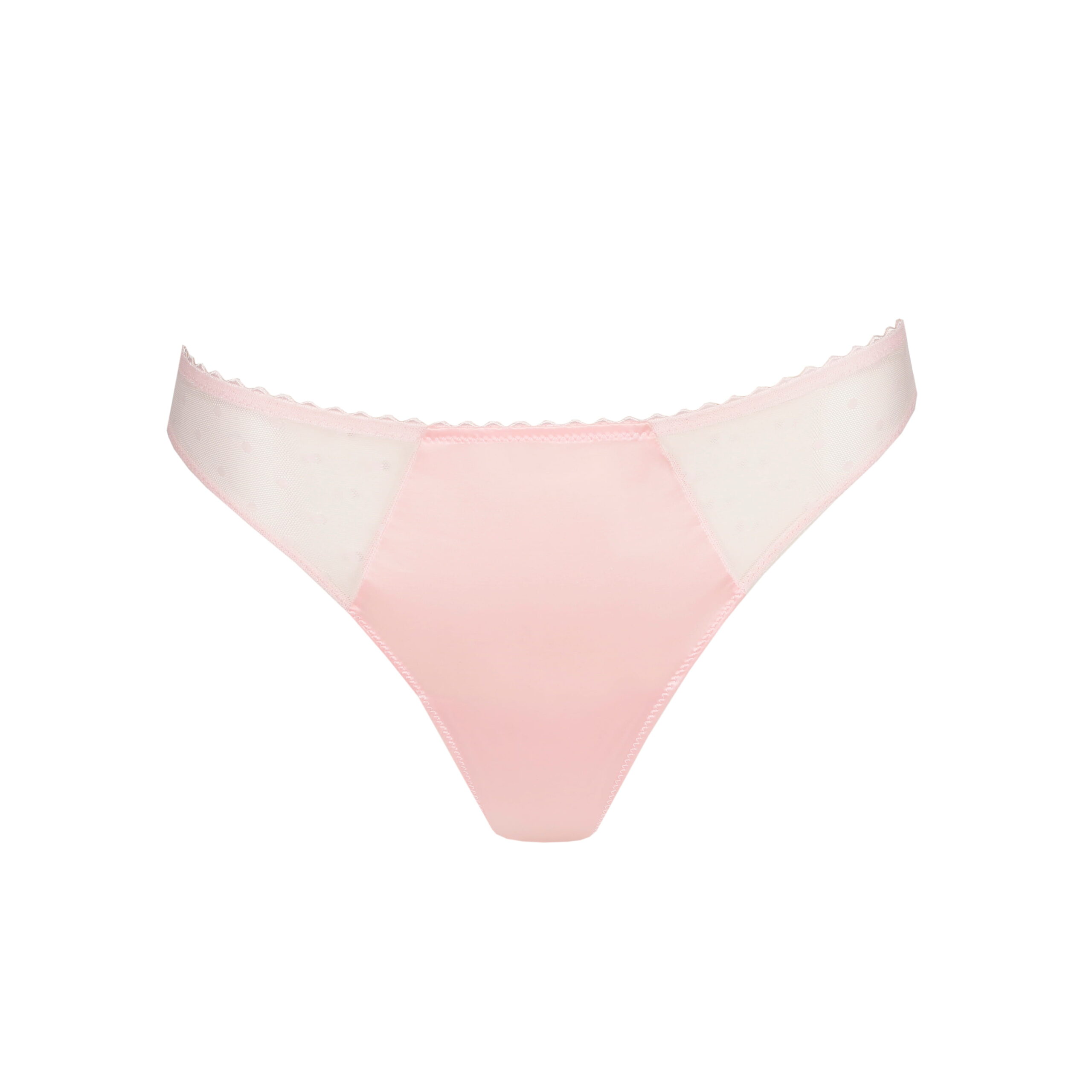 Partial view of pink gradient lingerie bottom with scalloped lace edge against a white background, suggesting delicate undergarment fabric.