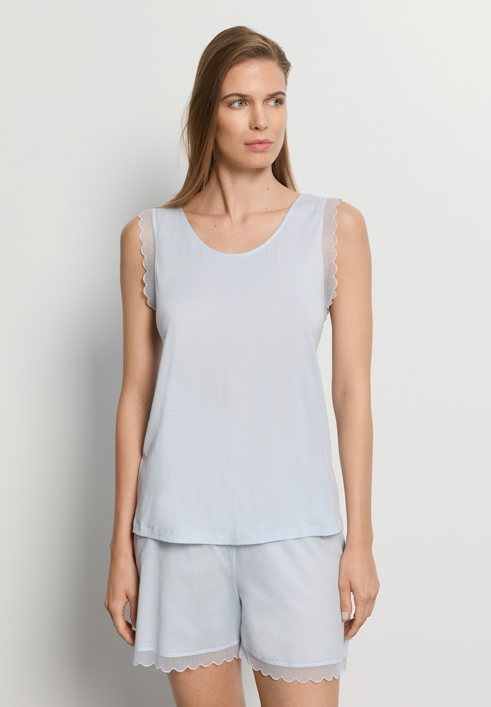 Hanro kurzer Pyjama ohne Arm Inaya watery blue