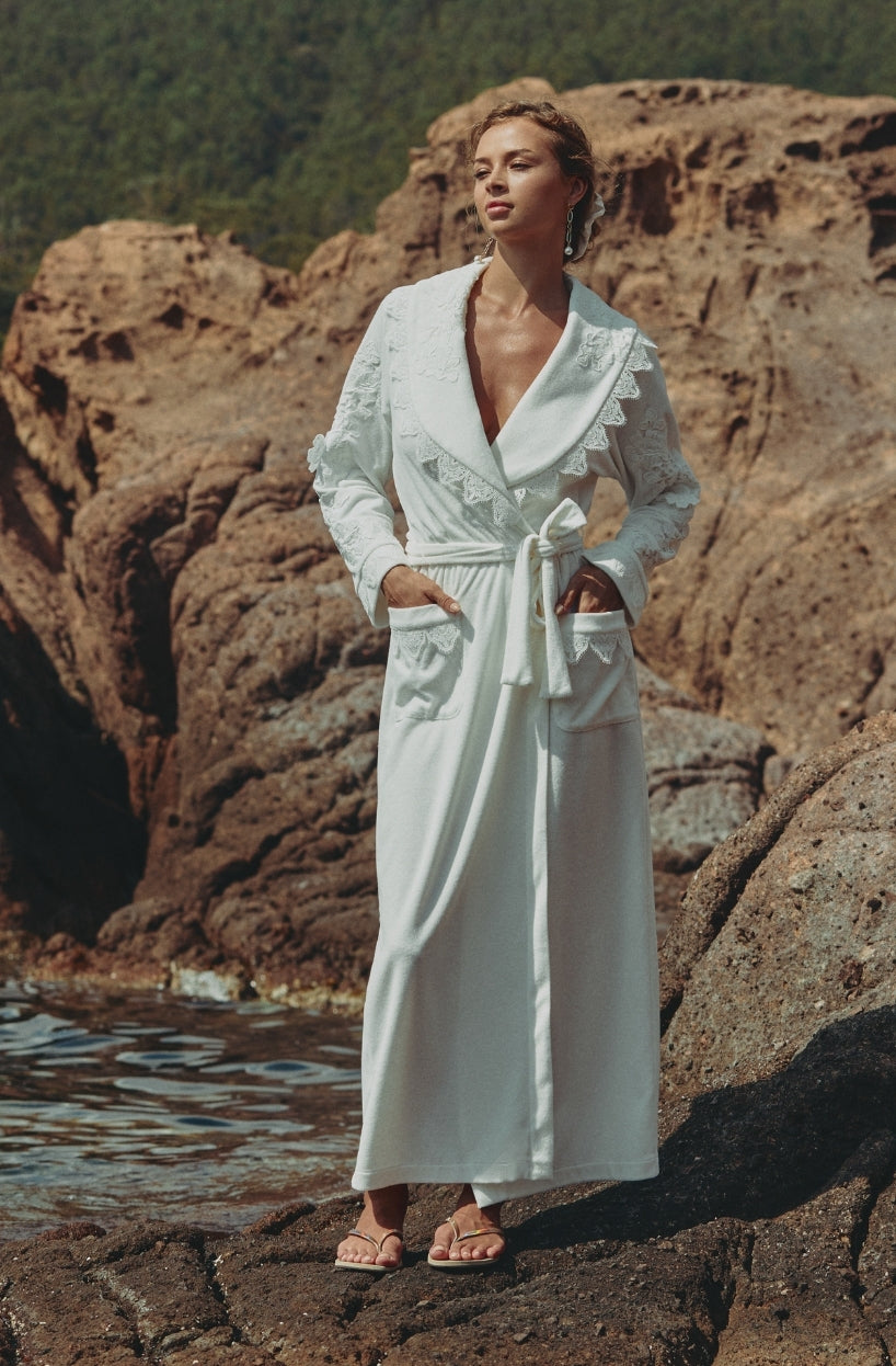Marjolaine Bademantel lang Celeste naturel