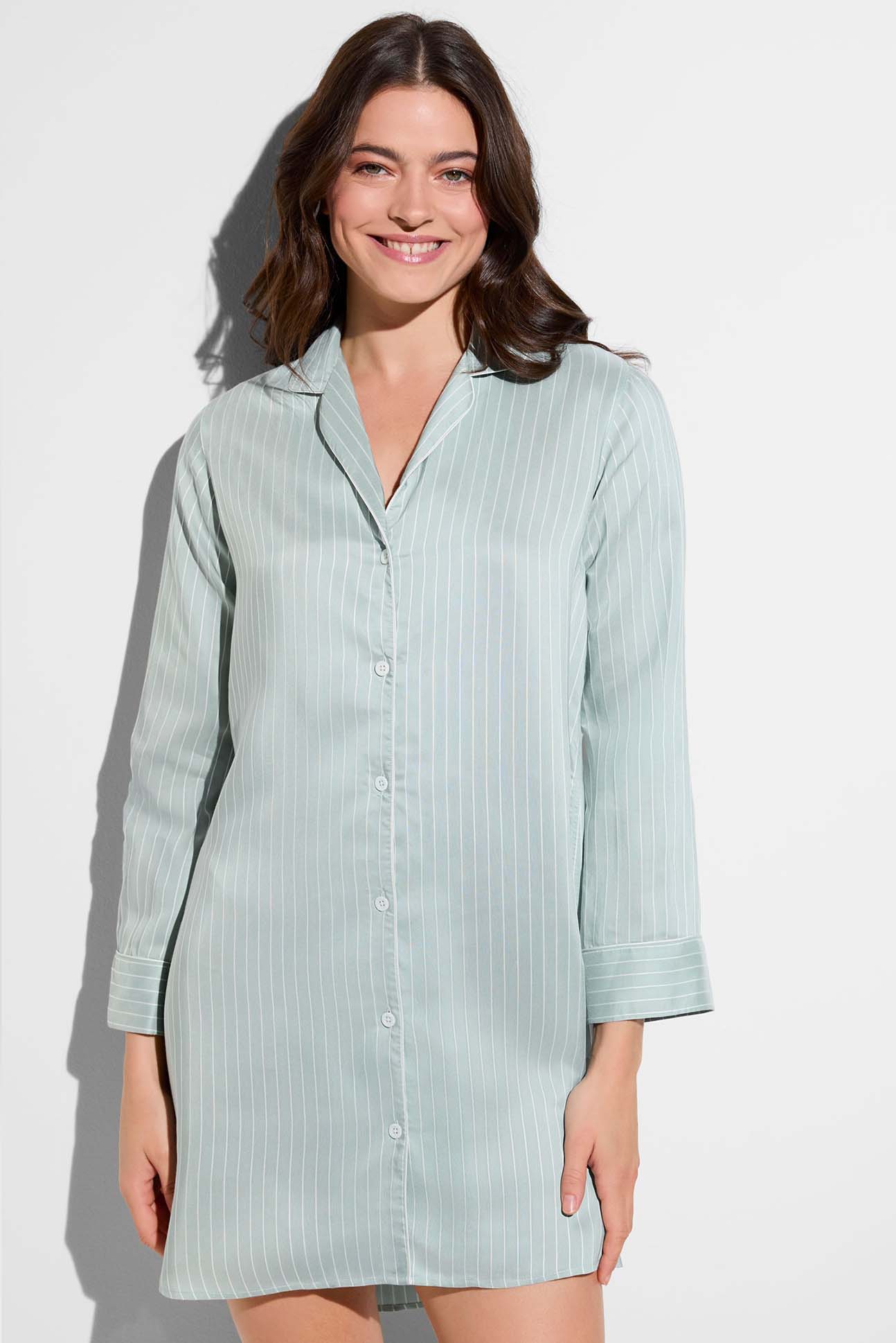 Zimmerli Sleepshirt Feminine Stripe sage stripes