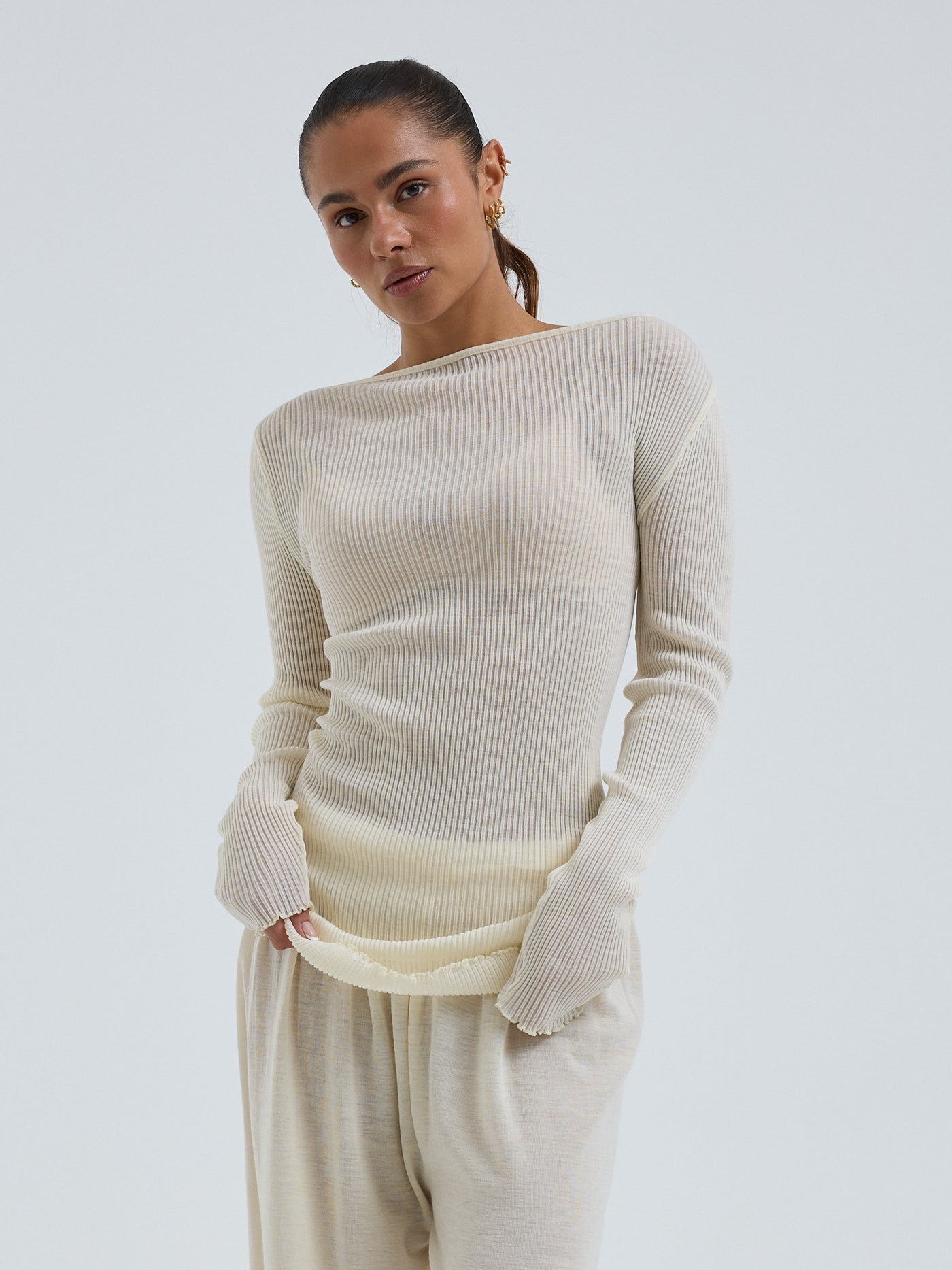 Seamless Basic Merino Oberteil Elegante off-white