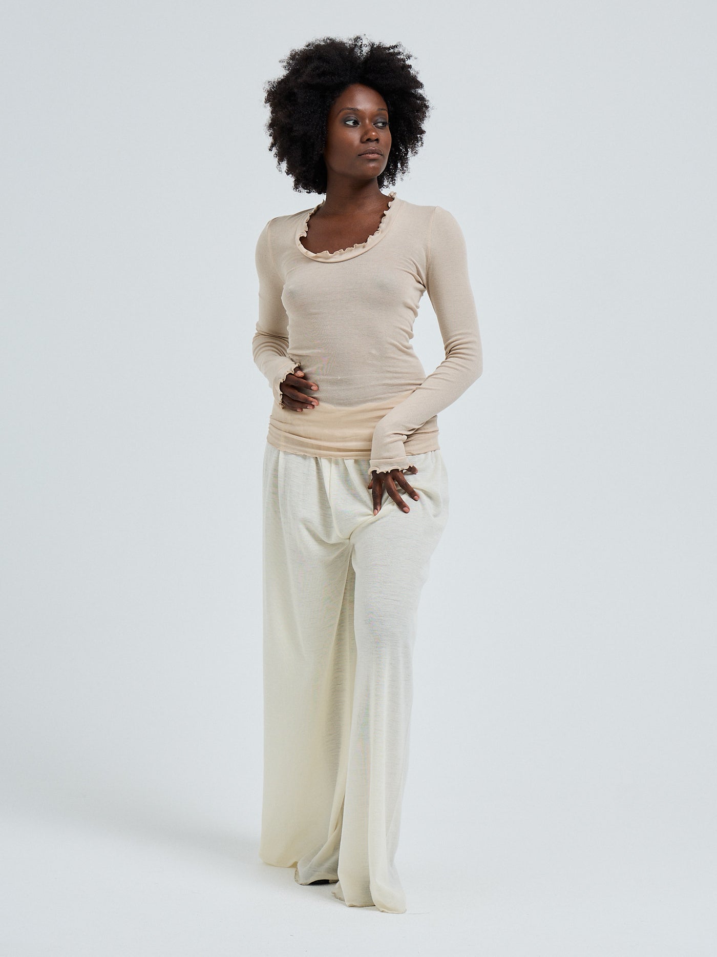 Seamless Basic langarm Tshirt Cotton Romance dark sand