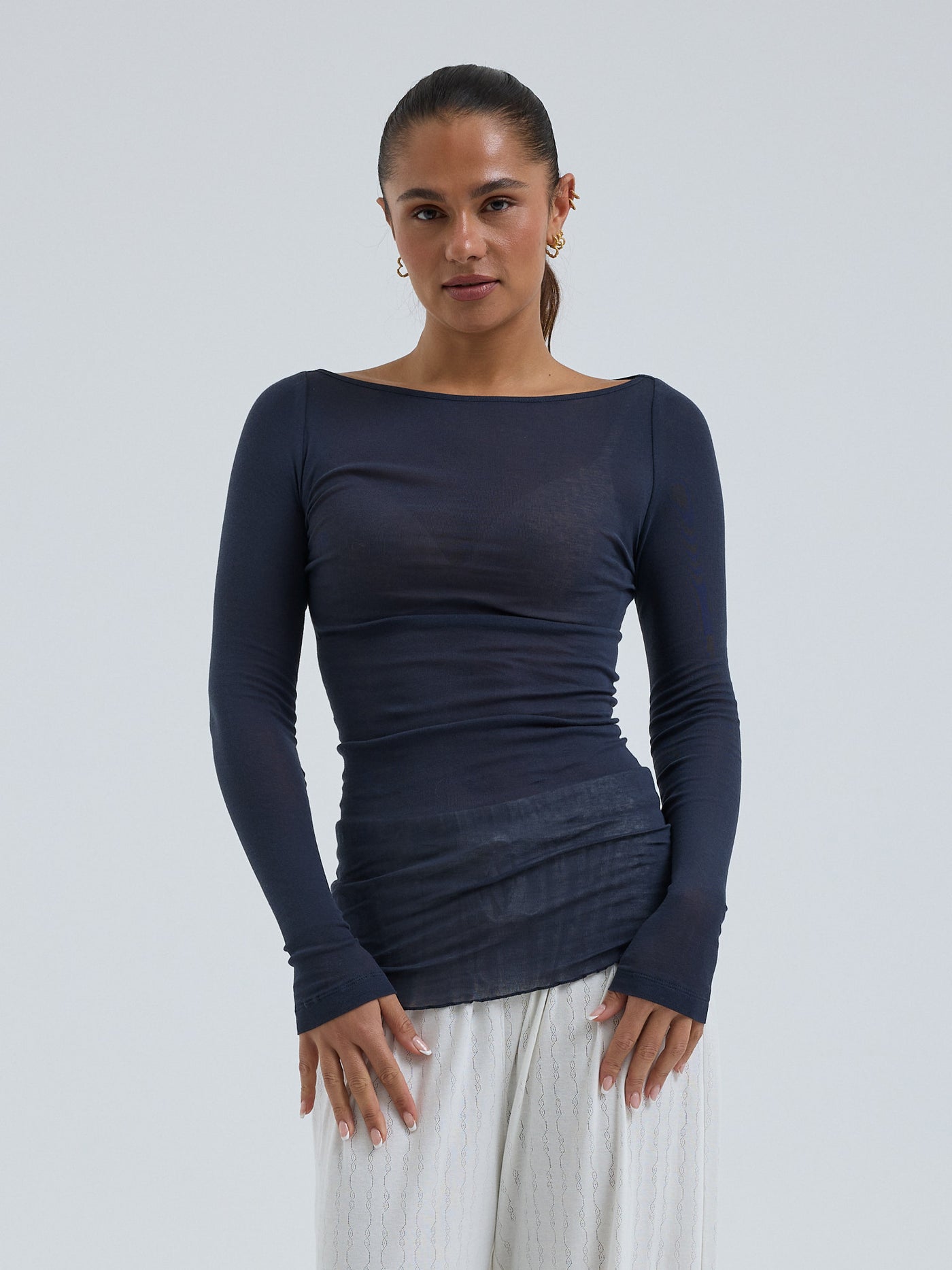 Seamless Basic Cotton Boat Neck midnight