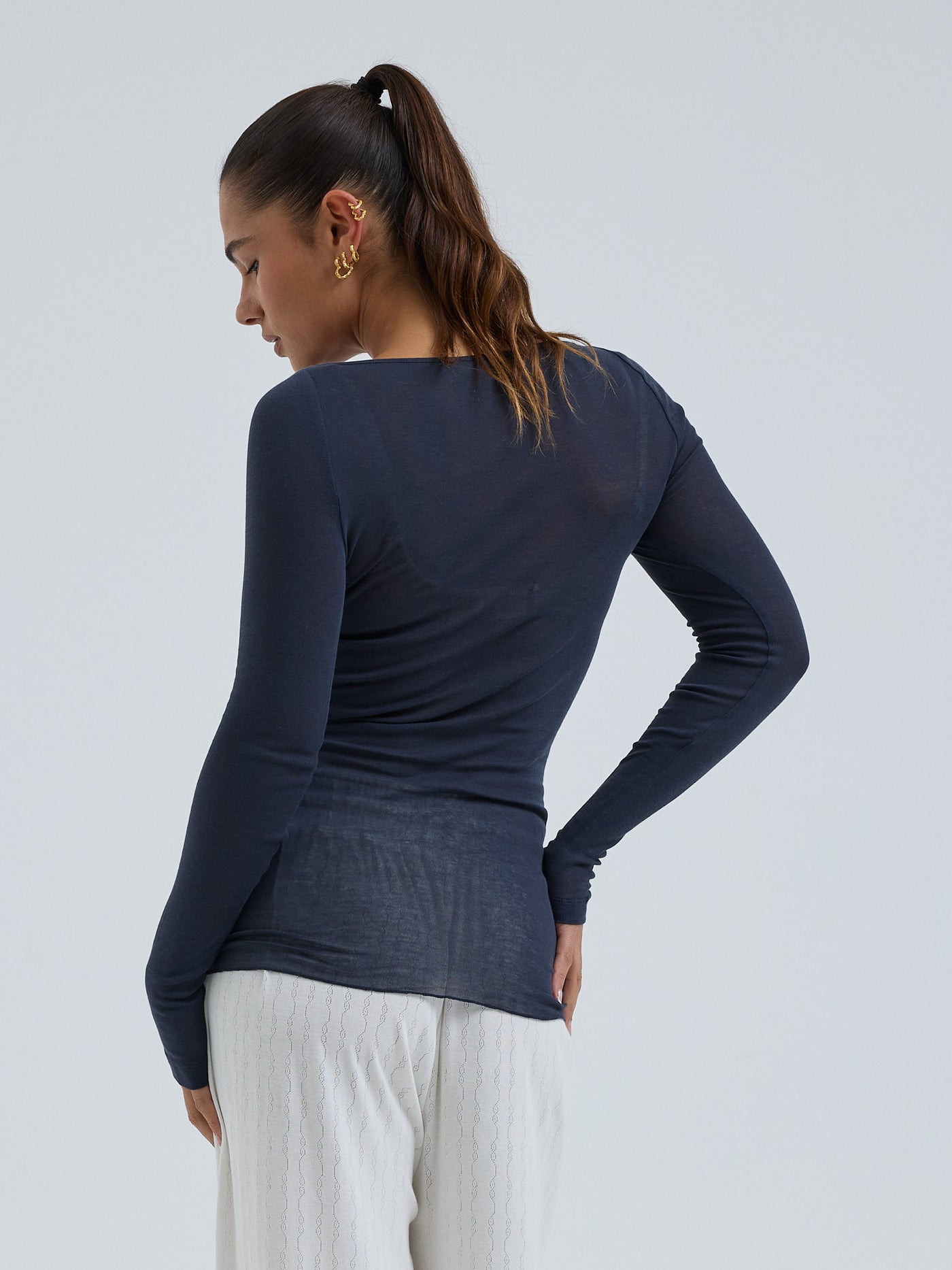 Alternative view of Seamless Basic Cotton Boat Neck midnight