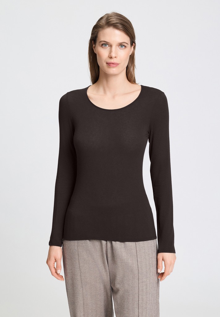 Hanro Shirt ultralight wool dark wood