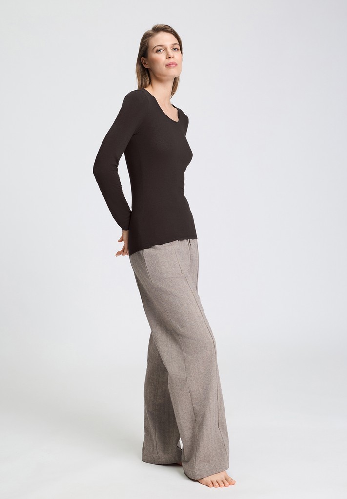 Alternative view of Hanro Shirt ultralight wool dark wood