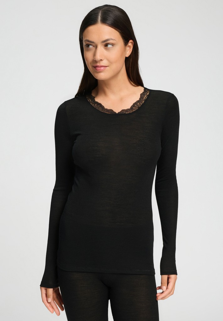 Hanro Shirt Woolen Lace black